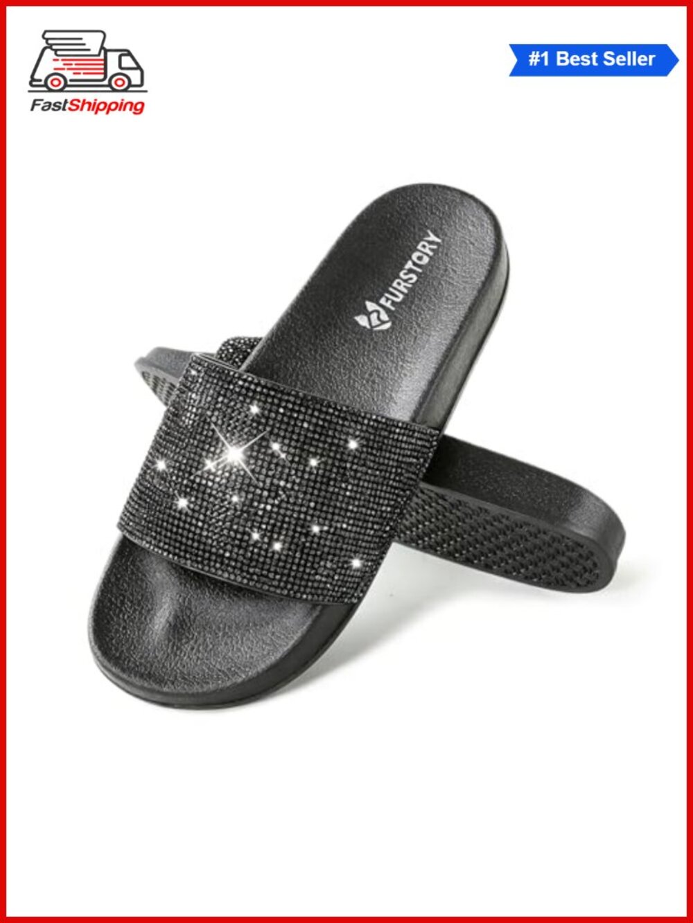 Rhinestone Glitter Platform Slides Women Open Toe Slippers Shower Sandals